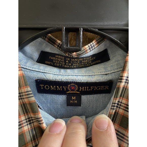 Tommy Hilfiger Men's M Green Orange Plaid Button-Down Cotton Long Sleeve Shirt - Picture 2 of 8